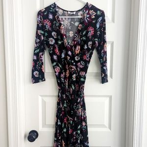 Leota S Black Flowered wrap dress